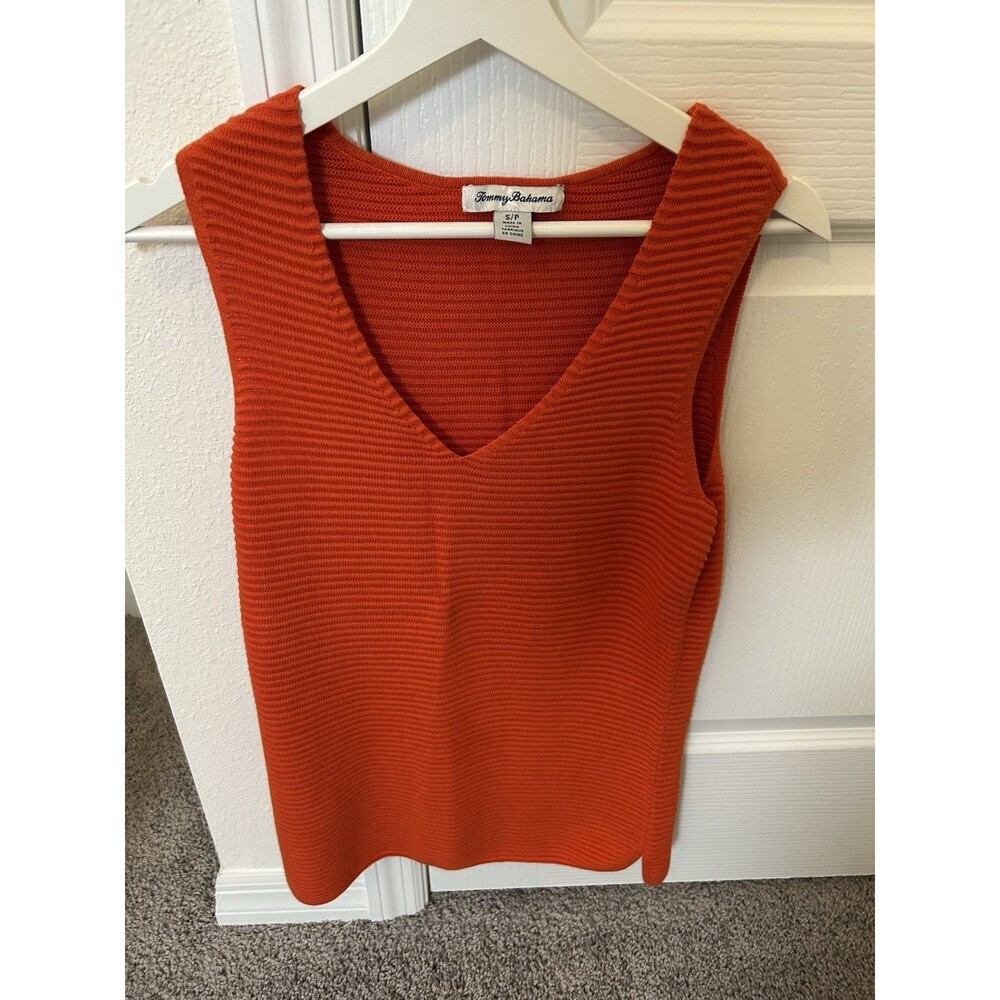 Tommy Bahama Ottoman Bonita Women Tank Top Orange Ribbed Knit Sleeveless Small S